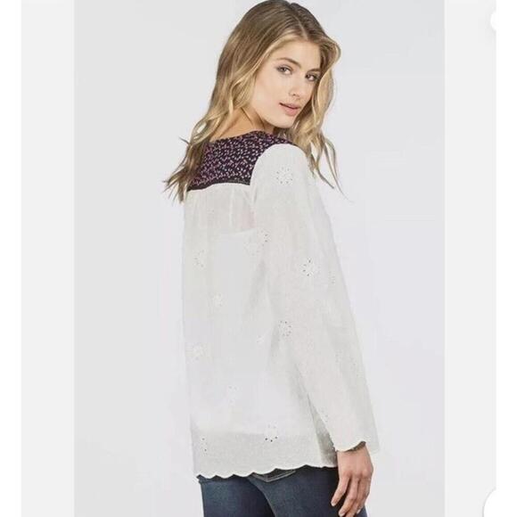 Matilda Jane top medium M white eyelet long sleeve boho office career business - Picture 5 of 5